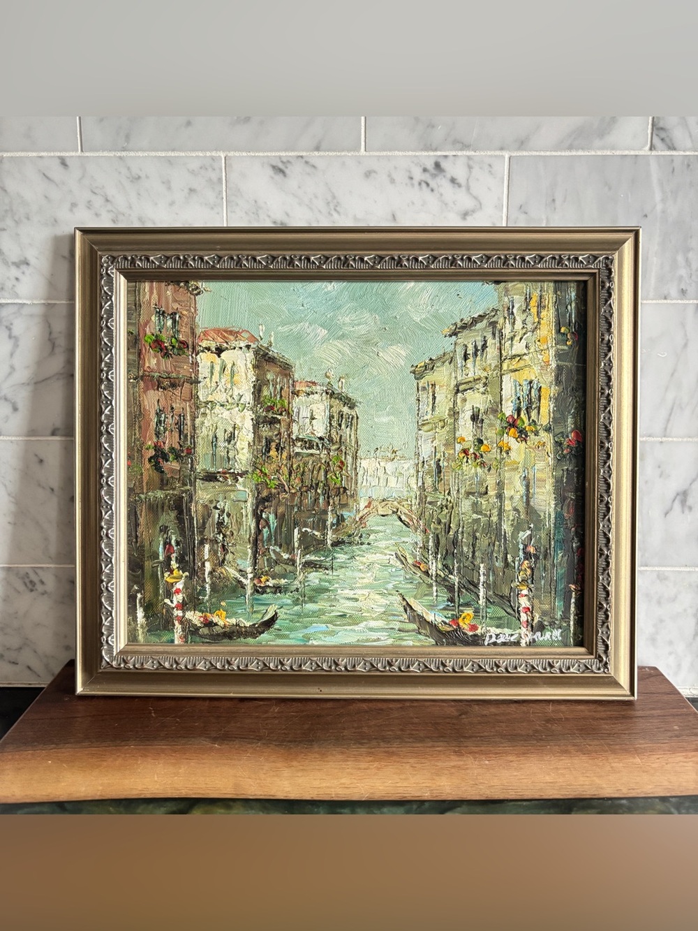 Vintage Original Framed and Signed Painting of Venetian Canals / Architecture